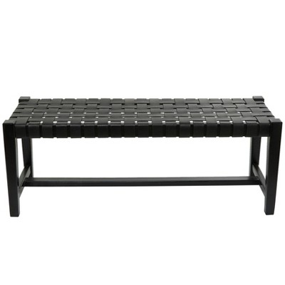 Modern Leather Woven Bench Black - Olivia & May