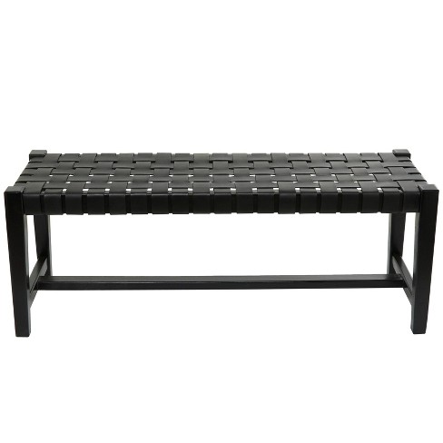 Modern Leather Woven Bench Black Olivia May Handmade No Assembly Indoor Use Target