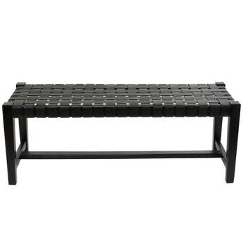 Modern Leather Woven Bench Black - Olivia & May