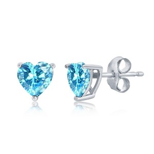Bella Silver Sterling Silver 6MM Aquamarine "March" Heart Perciosa Crystal Earrings - Aqua - 1 of 2