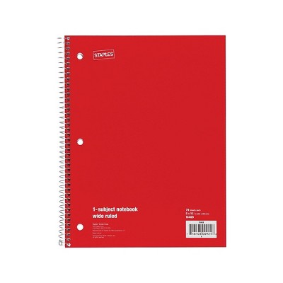 Staples 1-Subject Notebook 8" x 10.5" Wide Ruled 70 Sheets Red (24007M) TR24007M/24007