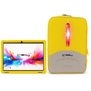 LINSAY 10.1"Octa Core  256GB Storage Android 15 Tablet with Yellow Kids Defender Case and LED Back Pack Yellow - 1 of 4