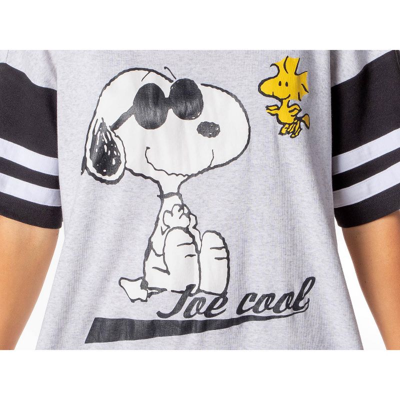 Peanuts Womens' Joe Cool Snoopy Woodstock Nightgown Pajama Shirt Dress Grey, 3 of 5