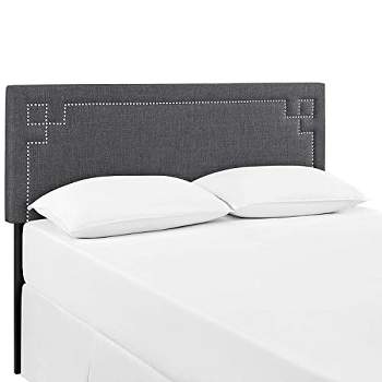 Modway Josie Linen Fabric Upholstered Gray Headboard in Gray with Nailhead Accents