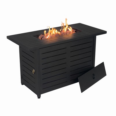 Black Aluminum 45" Gas Fire Pit Table with Lava Rocks