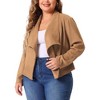 Agnes Orinda Women's Plus Size Faux Suede Lapel Long Sleeve with Pocket Open Front Cardigans - 2 of 4
