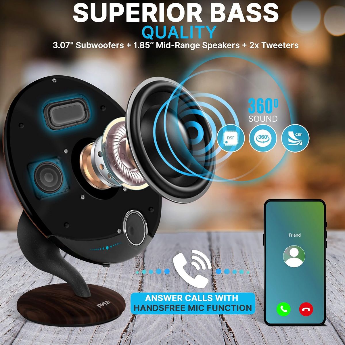 Pyle Wireless BT Streaming Gramophone Speaker with Built-In Subwoofer - Oak Finish - thumbnail 3