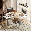 HOMCOM 61.6" L Shaped Desk with Power Outlets & LED Lights, Convertible Computer Desk with Monitor Stand and Computer Shelf for Home Office, White - 2 of 4
