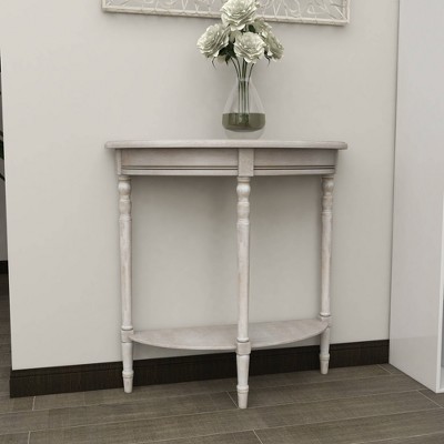Charming Light Brown Demilune Console Table with Storage Shelf