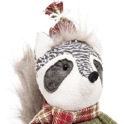 Festive Winter Raccoon Figurine with Green Coat