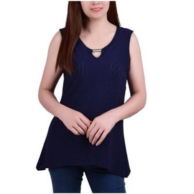 NY Collection Womens Knit Eyelet Pullover Blouse