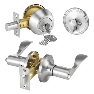 VEVOR Entry Door Locksets with Deadbolt, 5 Pack Satin Nickel Entry Lever and Single Cylinder Deadbolt, Keyed Alike Combo Pack,Silver - 1 of 4
