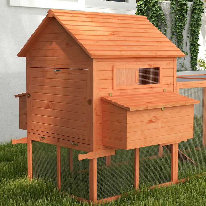 PawHut 145" Chicken Coop Large Chicken House Rabbit Hutch Wooden Poultry Cage Pen Garden & Backyard with Run & Inner Hen House Space, 6 of 9