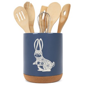 Elanze Designs Kitchen Utensil Holder With Non Slip Cork Base Large 8 Inch Ceramic Storage Crock Forest Animal Countertop Organizer Floral Bunny - 1 of 4