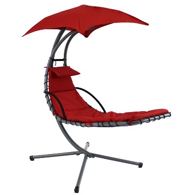 Sunnydaze Outdoor Hanging Chaise Floating Lounge Chair with Canopy Umbrella and Stand