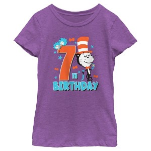 Girl's Dr. Seuss Cat in the Hat and Friends Birthday  T-Shirt - 7th Birthday Girl - Large - 1 of 4