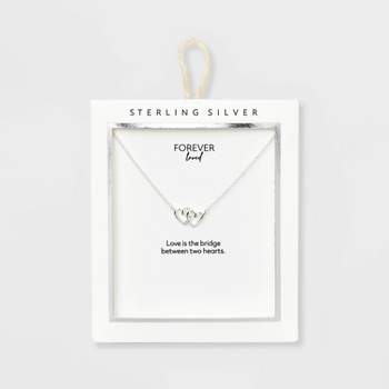 Sterling Silver Linked Double Open Heart Station Necklace - Silver