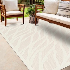 Hauteloom Astra Zebra Print Cream Outdoor Rug - 1 of 4