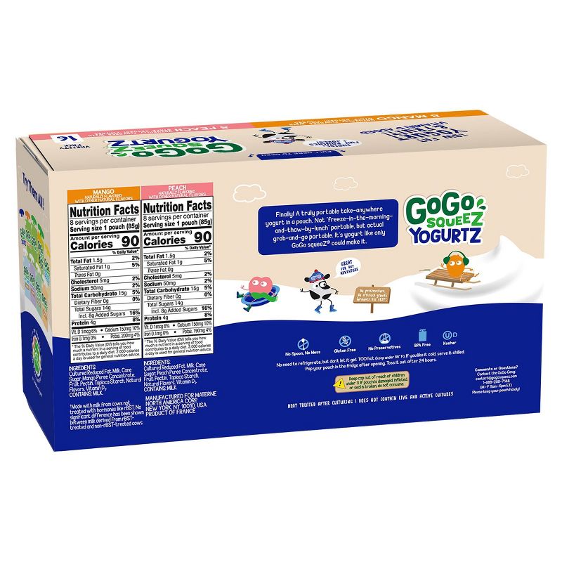 GoGo squeeZ Kids YogurtZ Mango/Peach - 16ct/48oz, 3 of 10