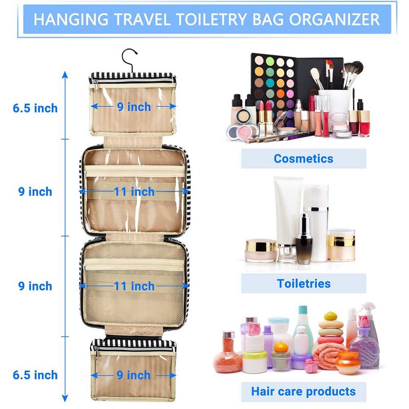 Hanging Toiletry Bag for Women Large Capacity Travel Bags with 4 Compartments，Water-Resistant Organizer for Toiletries for Bathroom Shower, 2 of 7