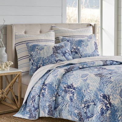 Blue Cotton Twin Reversible Nautical Quilt Set