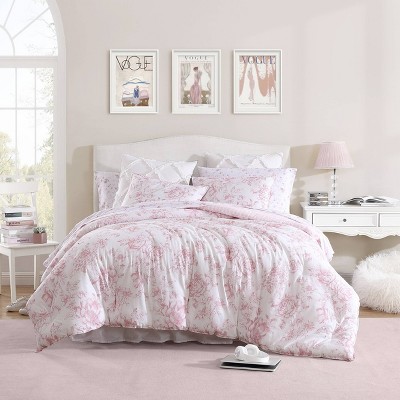 Delphine Pink Cotton Reversible King Comforter Set with Shams