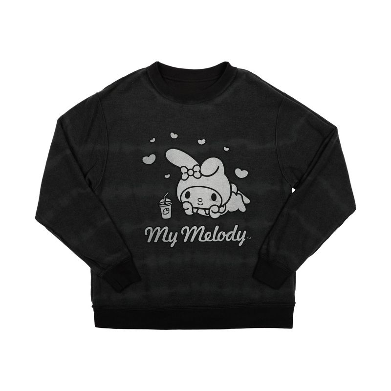 Hello Kitty & Friends Zou & My Melody Crew Neck Long Sleeve Black & Gray Women's Oversized Pullover Hoodie, 2 of 7