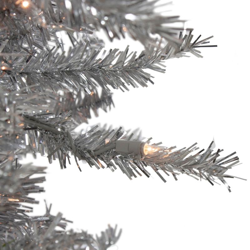 Northlight 7.5' Pre-Lit Silver Tinsel Pine Slim Artificial Christmas Tree - Clear Lights, 3 of 7