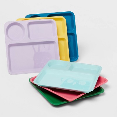 10" 6pk Plastic Kids' Square Divided Plates - Pillowfort™