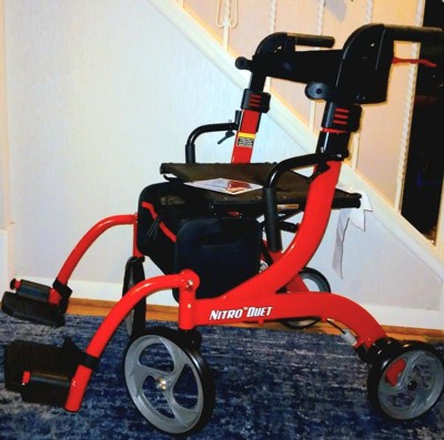  Drive Medical Nitro Dual Function Transport Wheelchair and  Rollator Rolling Walker Combo with Hand Activated Brakes and Back Support,  Red : Tools & Home Improvement