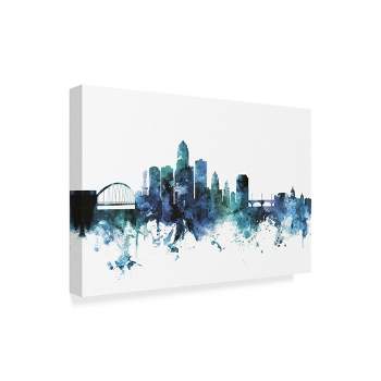 Trademark Fine Art -Michael Tompsett 'Des Moines Iowa Blue Teal Skyline' Canvas Art