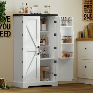 USIKEY Farmhouse Pantry Cabinet, Storage Cabinet with Barn Doors, Kitchen Pantry Cabinet with 2 Adjustable Shelves, Tall Cabinet for Kitchen, White - 1 of 4