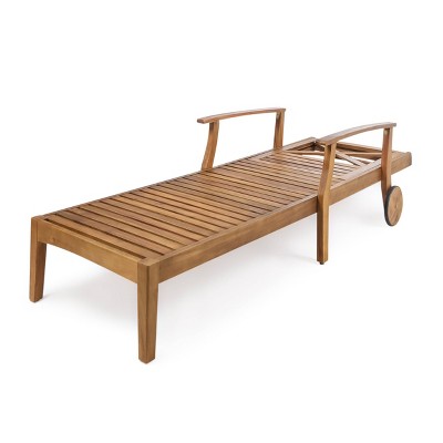 Teak and Orange Acacia Wood 2-Person Outdoor Chaise Lounge Set with Cushions