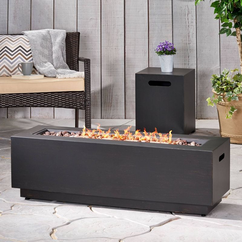 Wellington 48&#34; Rectangular Iron Gas Fire Pit with Tank Holder Brushed Brown - Christopher Knight Home, 3 of 7