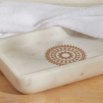 Natural Soapstone Round Vanity Tray with Gold Medallion Design