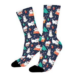 Colorful Christmas Pattern Women Printed Crew Socks Funny Funky Socks Soft Polyester Novelty Gifts for Artists Men - 1 of 1