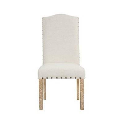 Ivory Upholstered Parsons Side Chair with Nailhead Trim, Set of 2
