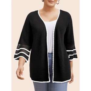 Plus Size Womens Casual Striped Three Quarter Sleeve Open Front Cardigan - 1 of 1