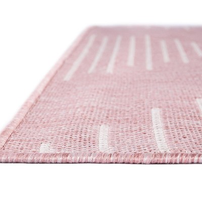 Pink and Ivory Square Outdoor Synthetic Area Rug