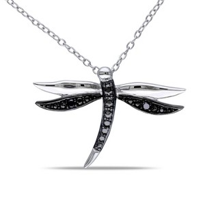 EVERLY JEWELRY | Sterling Silver with Black Rhodium Black Diamond Dragonfly Pendant with Chain - 1 of 4