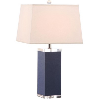 Deco Navy Blue Faux Leather Table Lamp with Off-White Shade