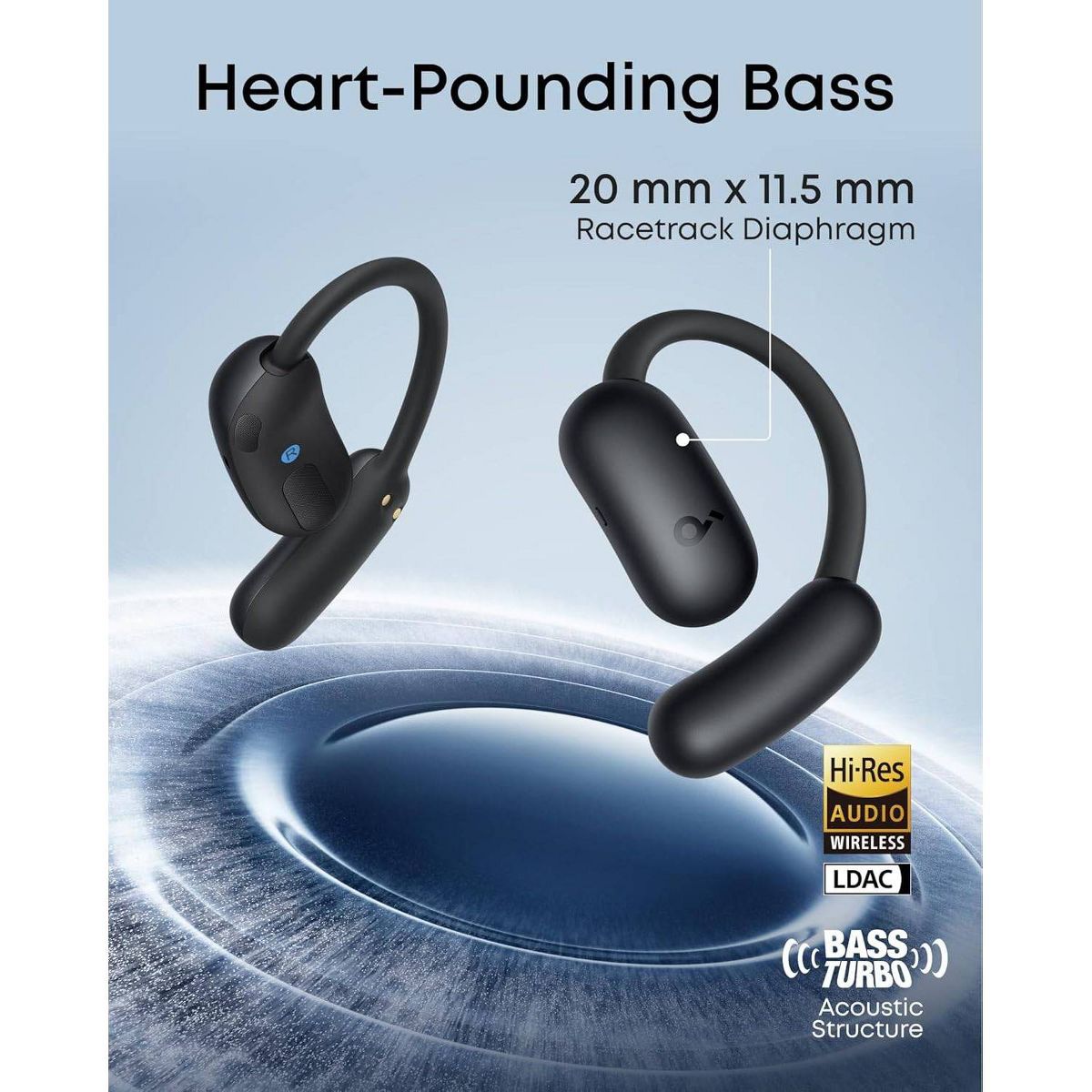 Anker Soundcore AeroFit 2 Open-Ear Hi-Res Bluetooth Wireless Earbuds with Adjustable Ear Hooks for All-Day Comfort- Black - thumbnail 5