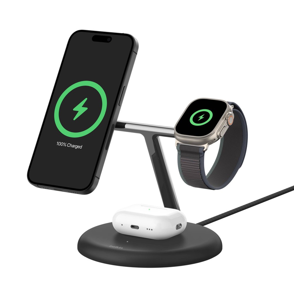 Photos - Holder / Stand Belkin Qi2 3-in-1 Wireless Charging Stand - Black 