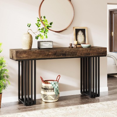 HDZNVF 55 in Industrial Console Table, Extra Long Entryway Hallway Sofa Foyer Table with Thick Top & Sturdy Metal Frame
