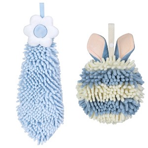 REGALWOVEN 2 Packs Soft Absorbent Flower and Rabbit Shape Decorative Chenille Hand Towel for Bathroom 6" x 15"/7" x 7" - 1 of 4
