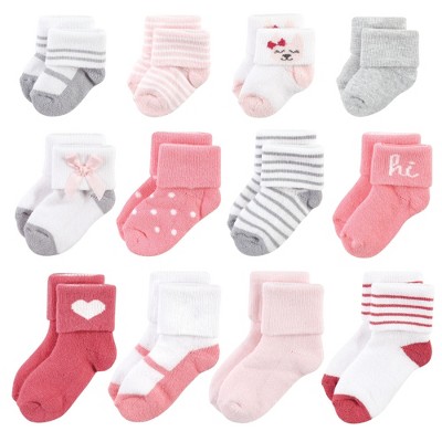 Image of Hudson Baby Infant Girls Grow With Me Socks 12pk, Kitten, 0-24 Months