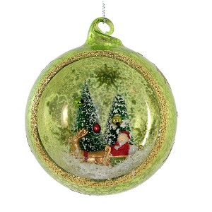 4.0 Inch Santa's Visit Glass Ornament Indent Glitter Christmas Tree Ornaments - 1 of 3