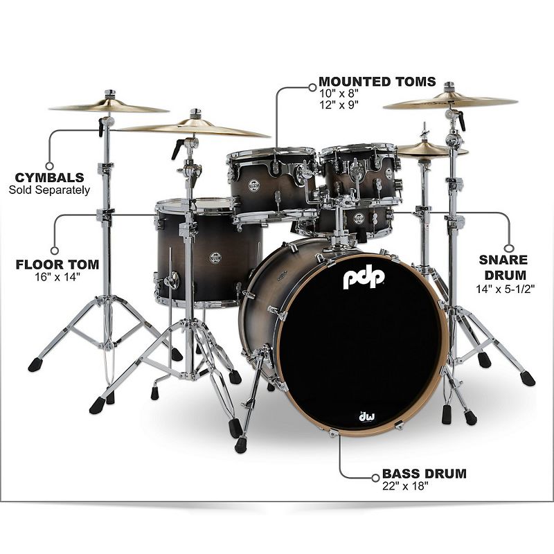 PDP by DW Concept Maple 5-Piece Shell Pack Satin Charcoal Burst, 2 of 3