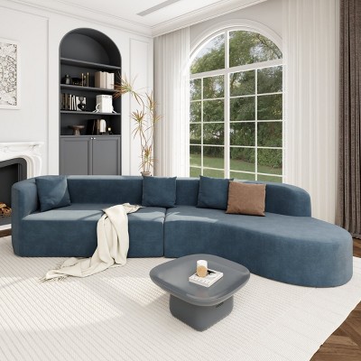125"Living Spaces Cloud Couch Sectional Compression Sofa Curved Chaise Lounge Sofa With 3 Pillows,Large Sectional Couch-Cuddlewood