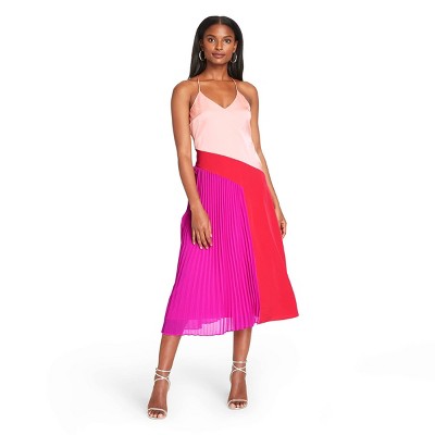 red and pink pleated dress